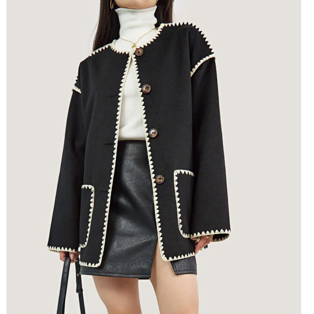 J.ING / NWT contrast drop shoulder wool blend jacket coat with matching scarf